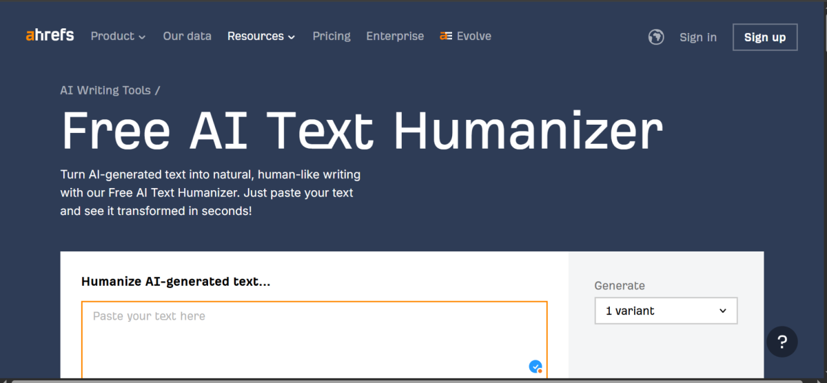 Ahrefs - ferramentas para humanizar texto com IA gratuito