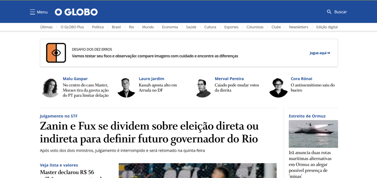 Print página inicial portal O Globo