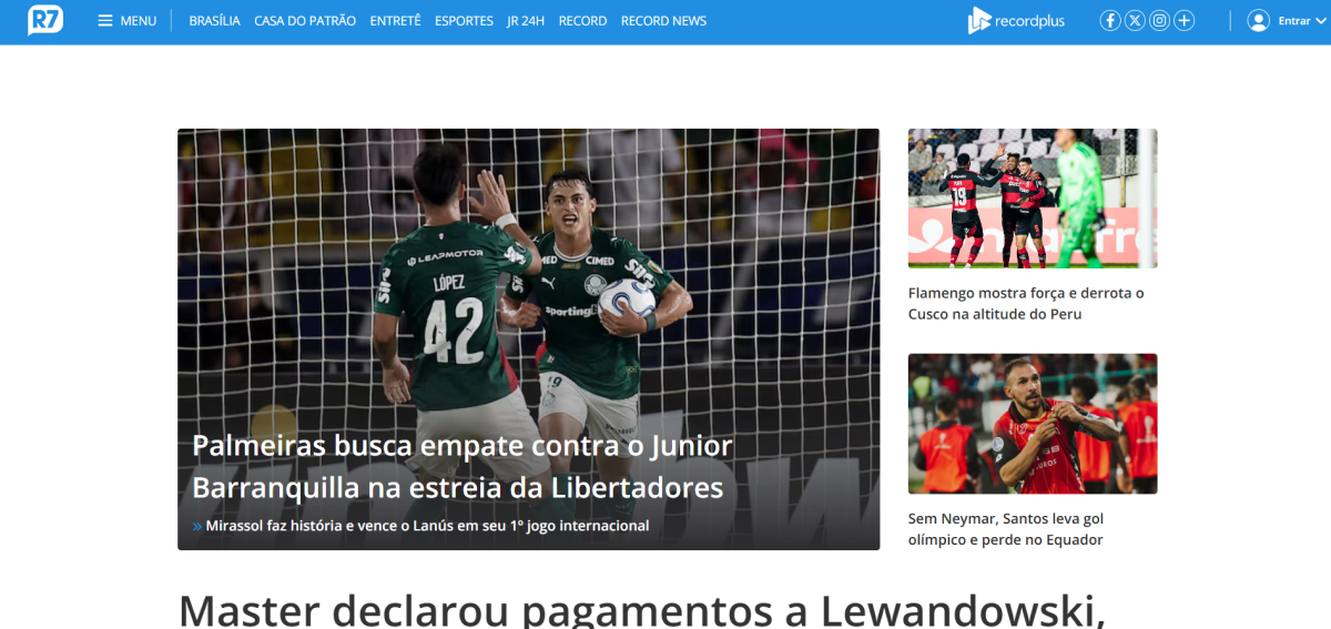 Print página inicial portal R7 - assessoria de imprensa