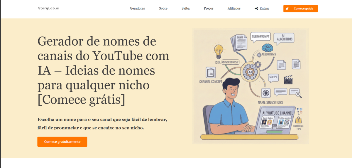 StoryLab.ai gerador de nome de canal do Youtube