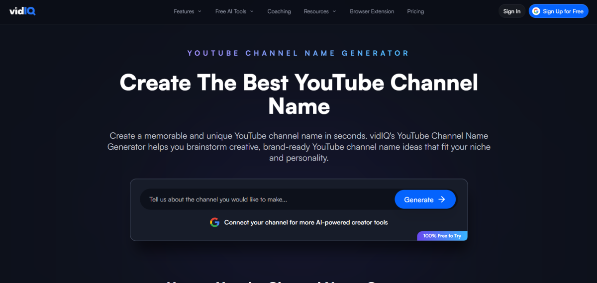 vidLQ gerador de nomes para canal no Youtube