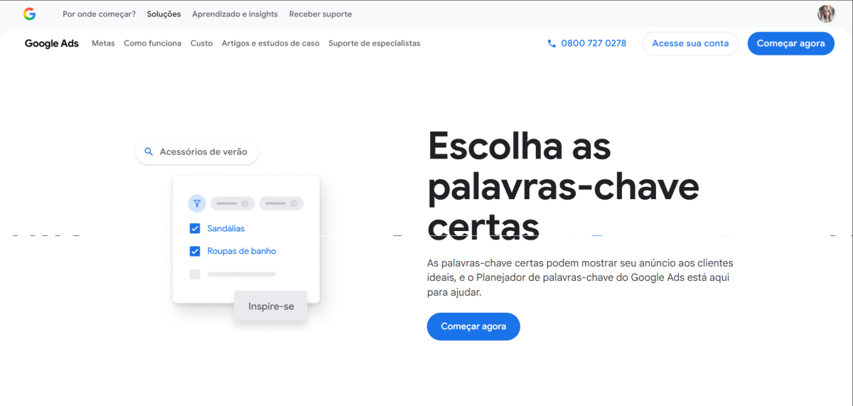Google Keyword Planner -página inicial