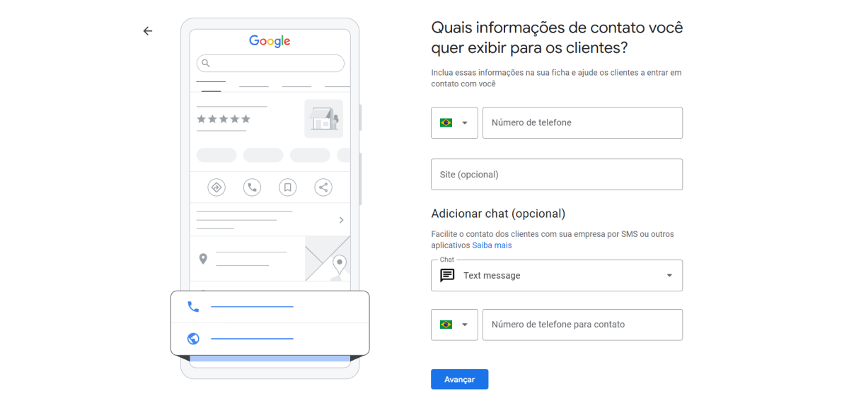 Google Meu Negócio - informações de contato