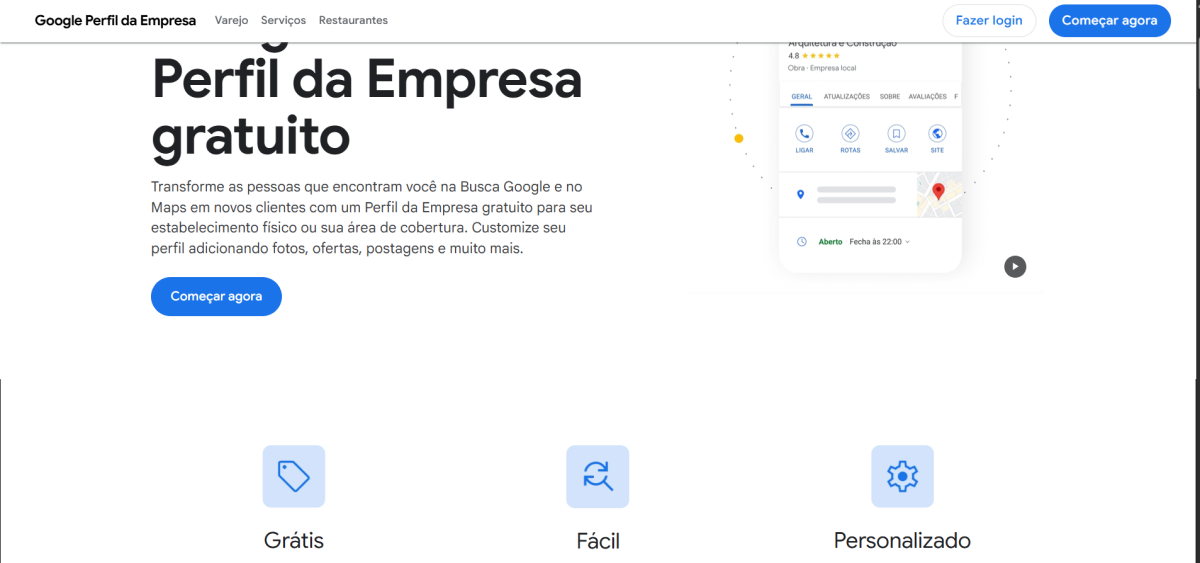 Google Meu Negócio página inicial