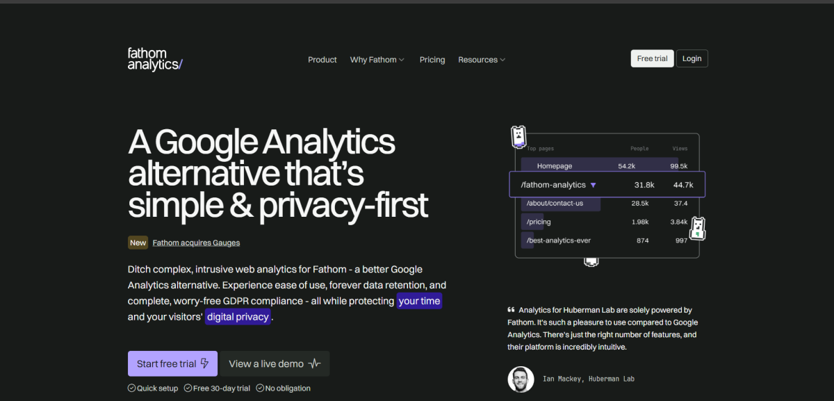 Fathom Analytics - Ferramentas de análise de tráfego